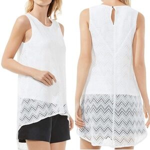 Vince Camuto Tank Top Women’s sz. LARGE Ivory White Hi-lo Lace Sleeveless Blouse